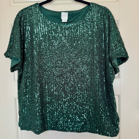 H&M Green Sequined Holiday Party Top - Picture 2 of 7